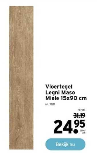 Vloertegel legni maso miele 15x90 cm