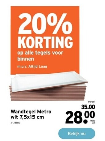 GAMMA Wandtegel metro wit 7,5x15 cm aanbieding