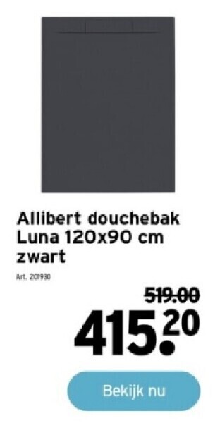 GAMMA Allibert douchebak luna 120x90 cm zwart aanbieding