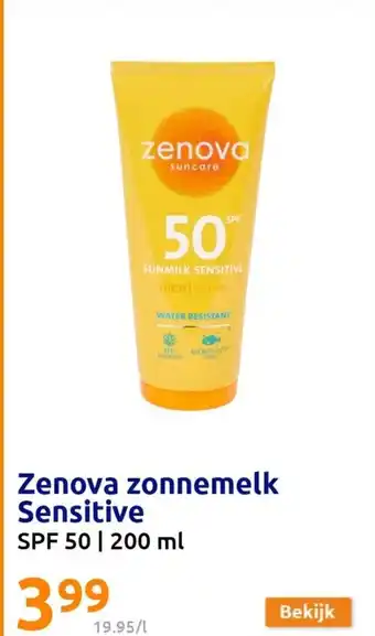 Action Zenova zonnemelk Sensitive 200 ml aanbieding