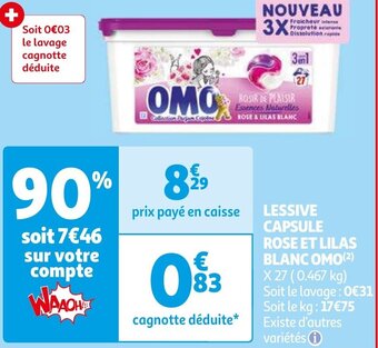Auchan LESSIVE CAPSULE ROSE ET LILAS BLANC OMO(²) aanbieding