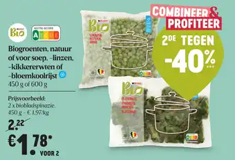 Delhaize Biogroenten, natuur of voor soep, -linzen, -kikkererwten of -bloemkoolrijst aanbieding