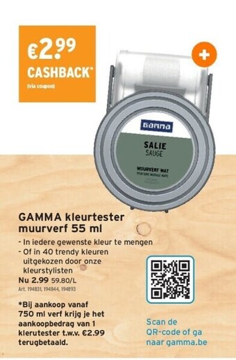 GAMMA Gamma kleurtester muurverf 55 ml aanbieding