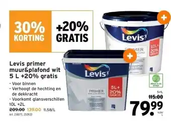 GAMMA Levis primer muur&plafond wit 5 l +20% gratis aanbieding