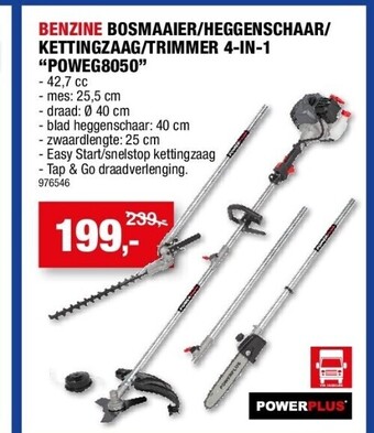Hubo Benzine bosmaaier/heggenschaar/ kettingzaag/trimmer 4-in-1 “poweg8050” aanbieding