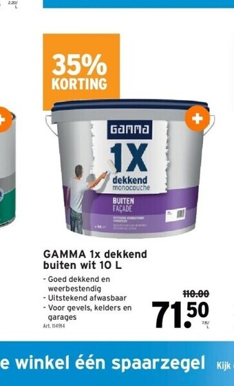 Gamma 1x dekkend buiten wit 10 l