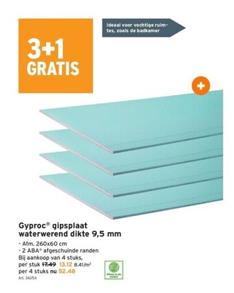 GAMMA Gyproc® gipsplaat waterwerend dikte 9,5 mm aanbieding