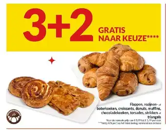 Intermarché Flappen, rozijnen- boterkoeken, croissants, donuts, muffins, chocoladekoeken, torsades, strikken of triangels aanbieding
