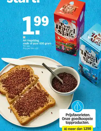 Albert Heijn Hagelslag melk of puur 600g aanbieding