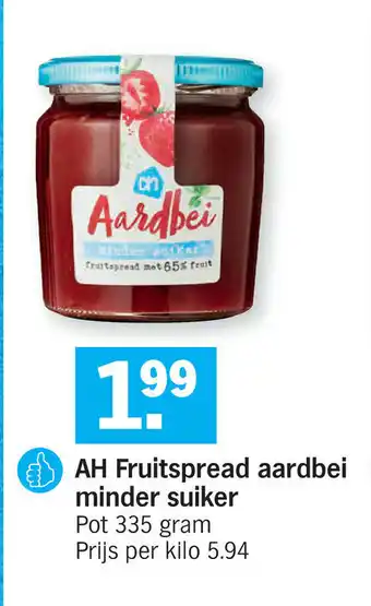 Albert Heijn Fruitspread aardbei minder suiker 335g aanbieding