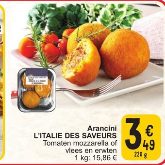 Cora Arancini L'ITALIE DES SAVEURS Tomaten mozzarella of vlees en erwten 220g aanbieding