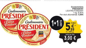 Cora PRESIDENT Coulommiers 2 x 350g aanbieding