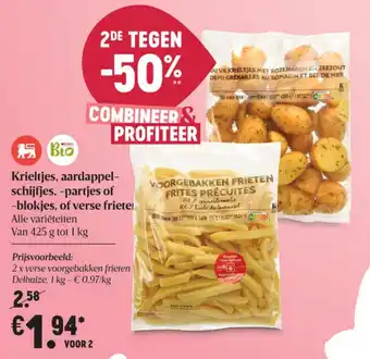 Delhaize Krieltjes, aardappel-schijfjes, -partjes of -blokjes, of verse frieten aanbieding