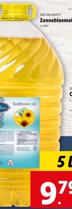 Lidl 1001 DELIGHTS Zonnebloemolie 5L aanbieding