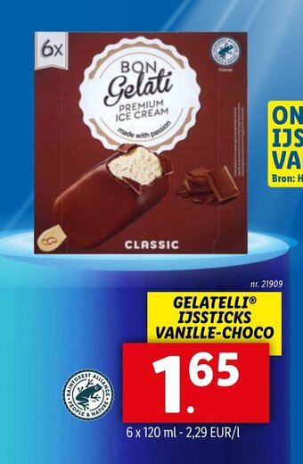 Lidl GELATELLI IJSSTICKS VANILLE-CHOCO aanbieding