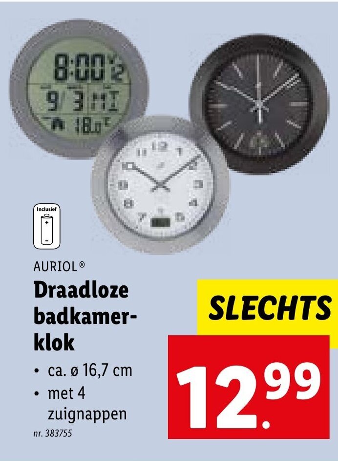 AURIOL Draadloze badkamerklok promotie bij Lidl