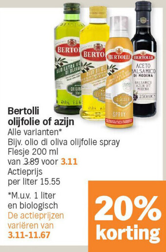 Albert Heijn Bertolli olijfolie of azijn aanbieding