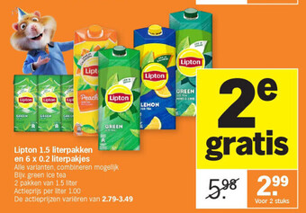 Albert Heijn Lipton 1.5 literpakken en 6 x 0.2 literpakjes aanbieding