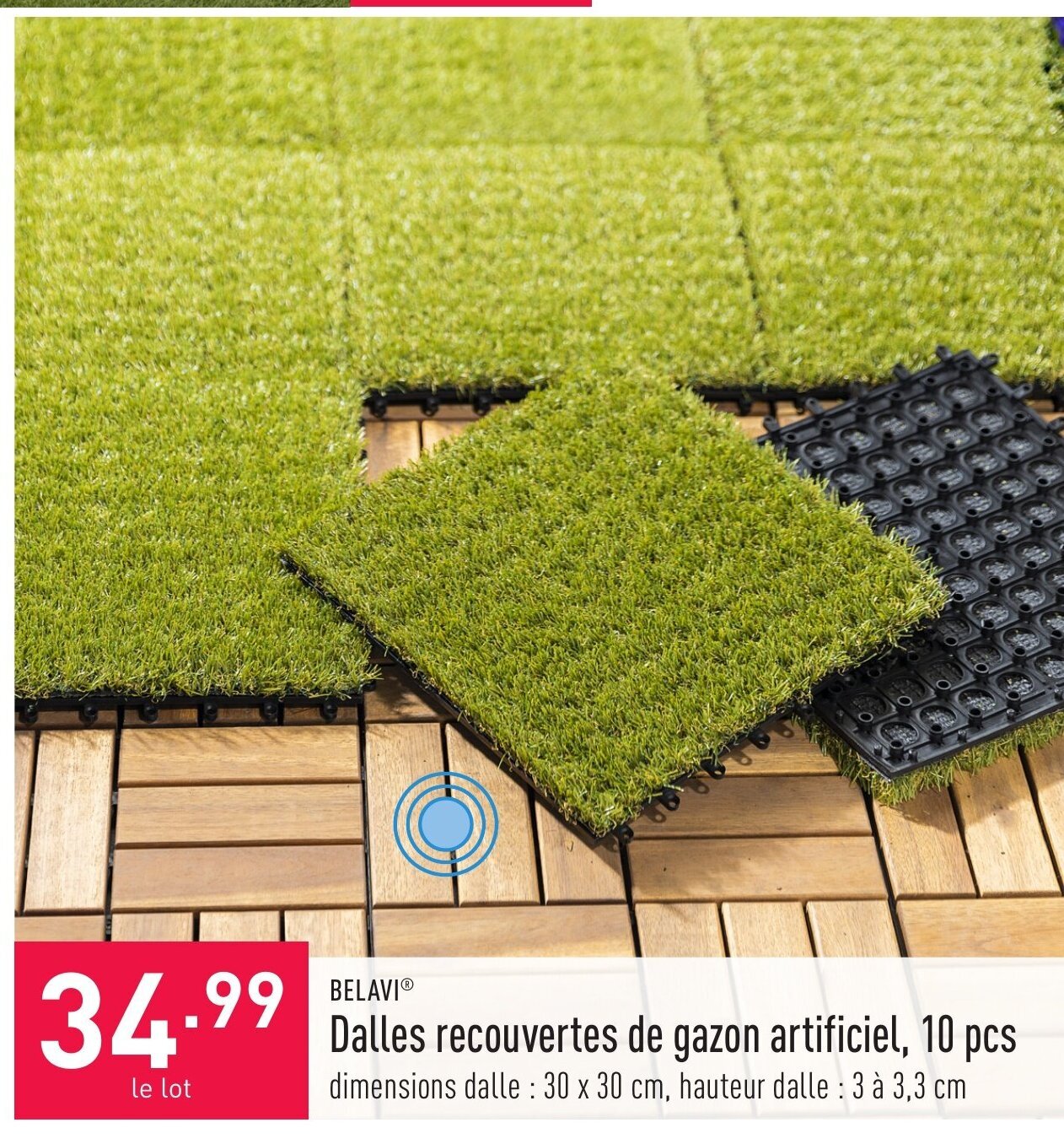 BELAVI Dalles recouvertes de gazon artificiel, 10 pcs promotie bij ALDI
