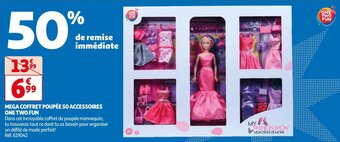 Auchan MEGA COFFRET POUPÉE 50 ACCESSOIRES ONE TWO FUN aanbieding