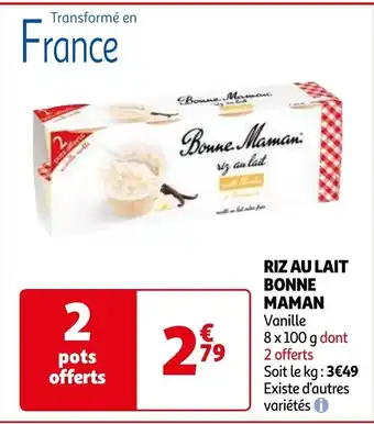 Auchan BONNE MAMAN RIZ AU LAIT Vanille 8 x 100g aanbieding