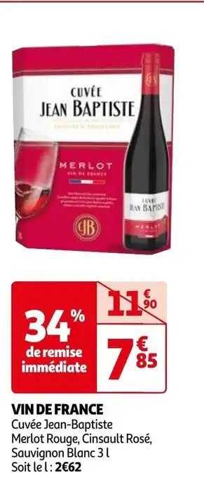 Auchan VIN DE FRANCE Cuvée Jean-Baptiste Merlot Rouge, Cinsault Rosé, Sauvignon Blanc 3 L aanbieding