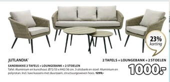 Jysk Sandbakke 2 tafels + loungebank + 2 stoelen aanbieding