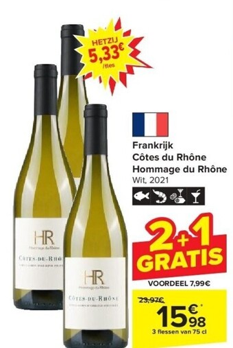 Carrefour Frankrijk côtes du rhône hommage du rhône aanbieding