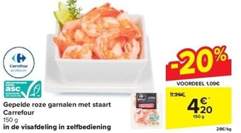 Carrefour Gepelde roze garnalen met staart aanbieding