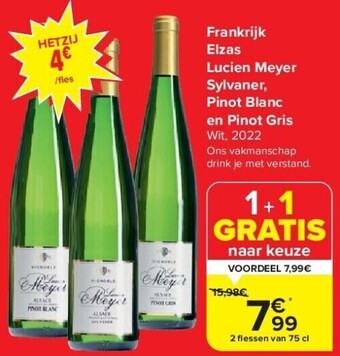 Carrefour Frankrijk elzas lucien meyer sylvaner, pinot blanc en pinot gris aanbieding