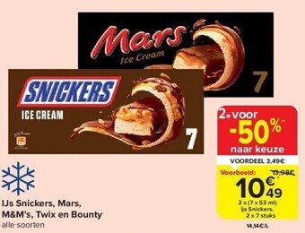 Carrefour Ijs snickers, mars, m&m’s, twix en bounty aanbieding