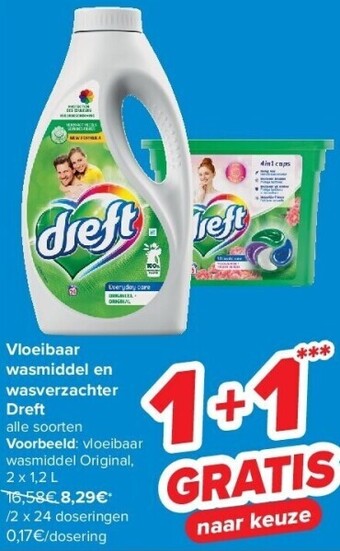 Carrefour Vloeibaar wasmiddel en wasverzachter dreft aanbieding
