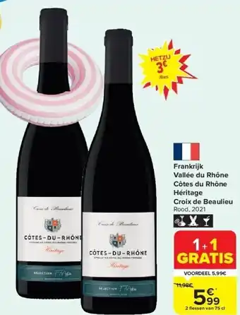 Carrefour Frankrijk vallée du rhône côtes du rhône héritage croix de beaulieu aanbieding