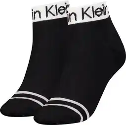 Bol.com Calvin klein quarter logo welt (2-pack) - dames hoge enkelsokken - zwart dessin - maat: one size aanbieding
