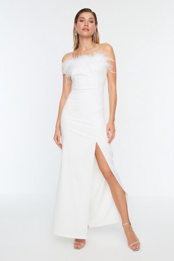 Bol.com Trendyol vrouwen standaard mouw strapless verschuiving avond- & galajurk aanbieding