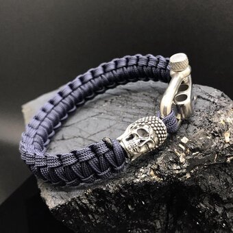 Bol.com Paracord armband met 925 zilveren 3d skull / buddha bedel (spacer) van 12 gram zilver, stainless steel (rvs) slot verstelbaar aanbieding