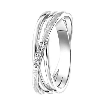 Bol.com Lucardi dames ring mat/glans met zirkonia - ring - cadeau - echt zilver - zilverkleurig aanbieding