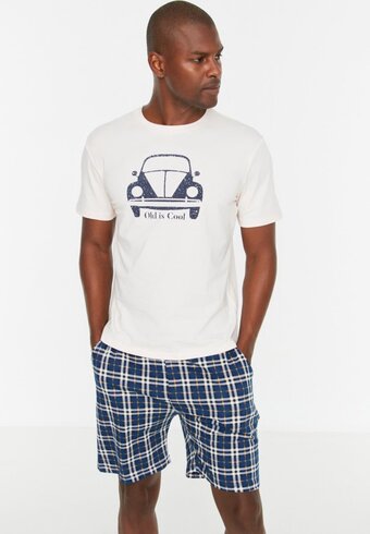 Bol.com Trendyol mannen standaard mouw ronde hals pyjama set aanbieding