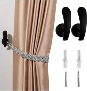 Bol.com Fsw-products - 2 stuks - gordijnhaken - zwart - gordijn embrasse - ophanghaak - haak - met schroeven en pluggen - ophanghaak aanbieding