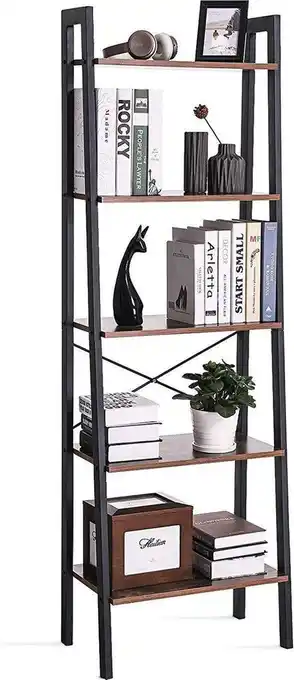 Retro vintage open boekenkast ladderkast - industrieel design opbergrek - boekenrek opslagrek - staande wandkast - 5 legplank