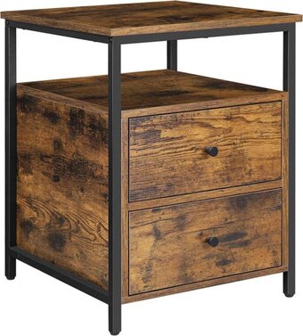 Mira home - nachtkastje - bijzettafel - twee lades - industrieel - hout/metaal - bruin/zwart - 45x45x60