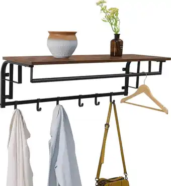 Bol.com Mazzu xl wandkapstok met 5 haken - kapstok - industrieel - metaal/hout - bruin/zwart - 30x88x27 aanbieding