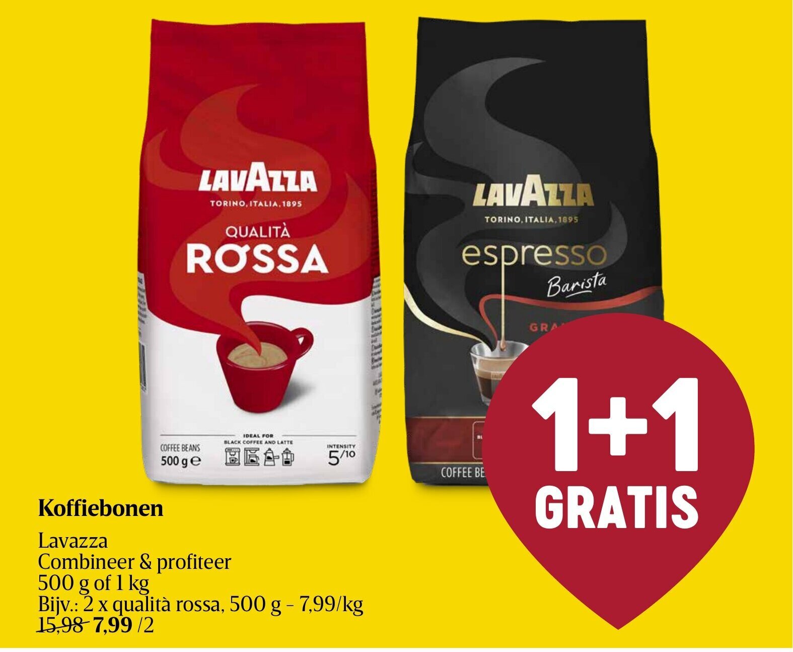 Koffiebonen 500 f of 1 kg promotie bij Delhaize