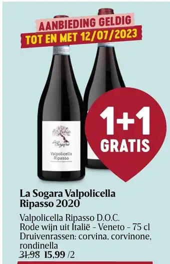Delhaize La Sogara Valpolicella Ripasso 2020 aanbieding