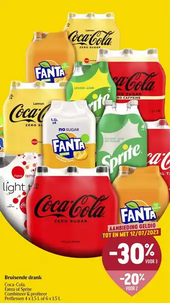 Delhaize Bruisende drank Coca-Cola, Fanta of Sprite Combineer & profiteer Petflessen 4 x 1,5 L of 6 x 1,5 L aanbieding