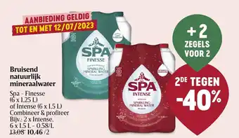 Delhaize Bruisend natuurlijk mineraalwater Spa - Finesse (6 x 1,25 L) of Intense (6 x 1,5 L) aanbieding
