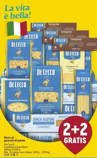 Delhaize De Cecco Pasta of gnocchi di patate, 400g of 500g aanbieding