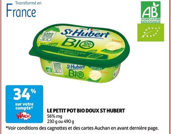 Auchan LE PETIT POT BIO DOUX ST HUBERT 230g ou 490g aanbieding