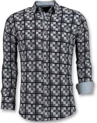 Italiaanse overhemden heren - schess motief blouse - 3020 - blauw