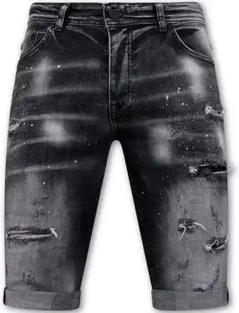 Bol.com Distressed short stonewash heren - slim fit -1087- zwart aanbieding